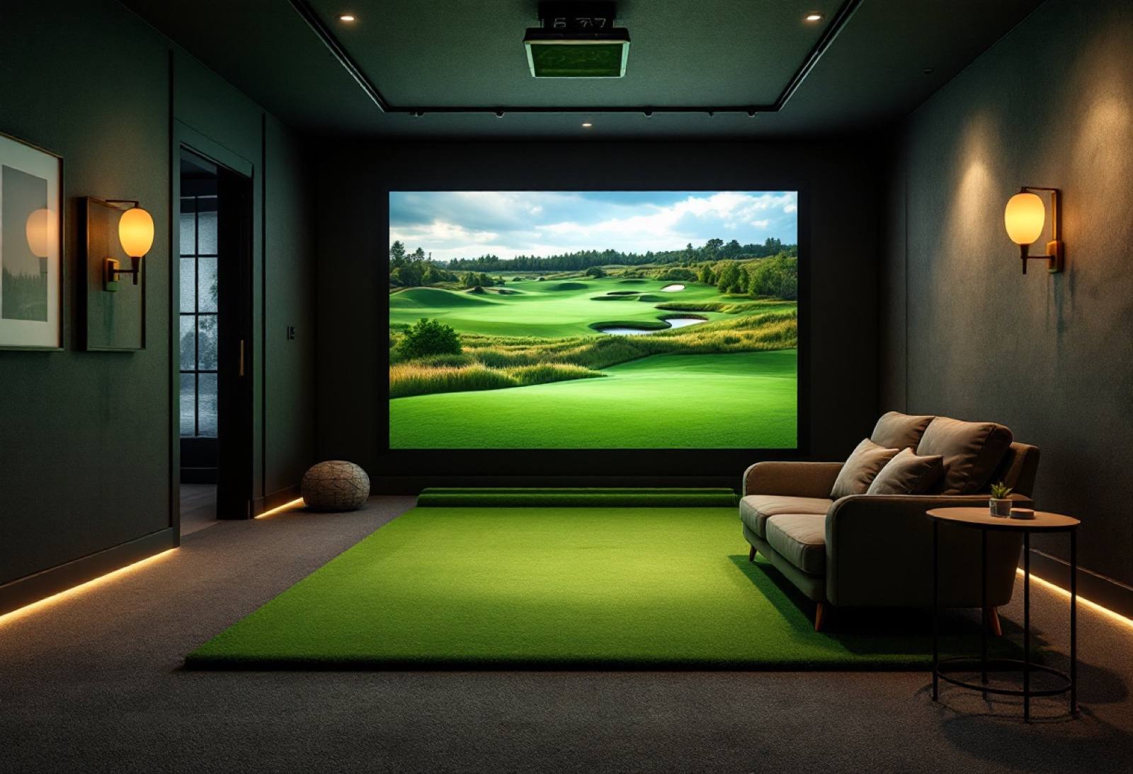 Illustrative image: an indoor golf simulator scene, not this venue